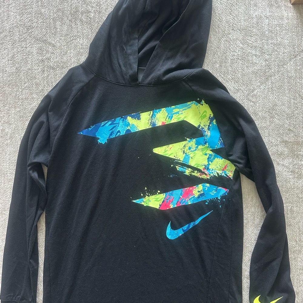 Nike Kids Black Hoodie with Vibrant Graphic